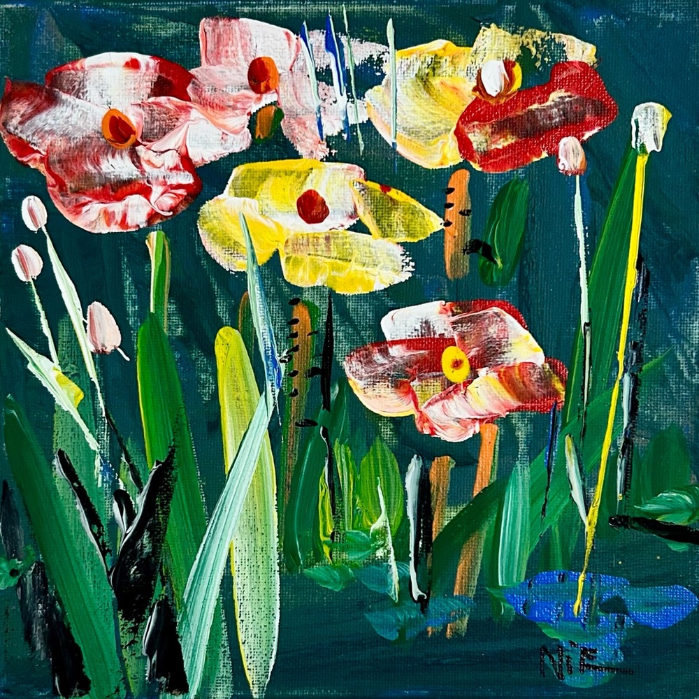 Poppy Floral Canvas Art 8x8